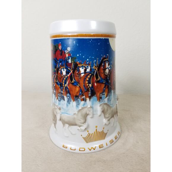 Budweiser Beer Stein Mug Holiday 2005 Handcrafted Brazil 7" Ceramarte Vintage - Picture 3 of 12